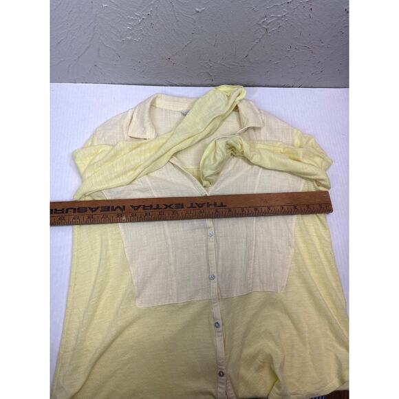 Lucky Brand Womens Top Yellow Roll Sleeve Button Blouse‎ Cotton Blend Sz Medium - Picture 5 of 5